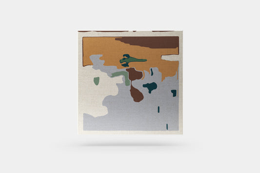 Print Abstract Deformed Spots Grey Mustard Red Green Paint 85x90cm