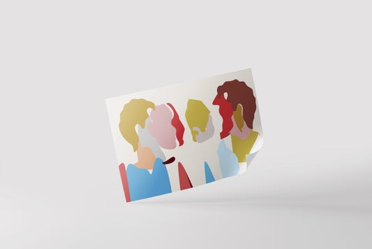 Print Abstract Faces Yellow Red Blue Illustration 121x61cm