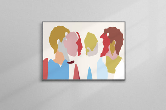 Print Abstract Faces Yellow Red Blue Illustration 121x61cm