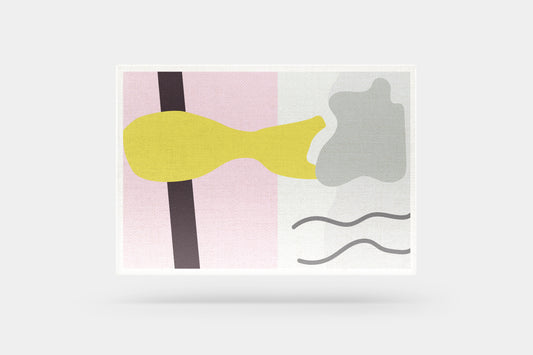 Print Abstract Fish Yellow Pink Grey Paint 70x50cm