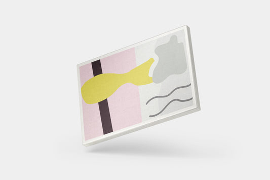 Print Abstract Fish Yellow Pink Grey Paint 70x50cm