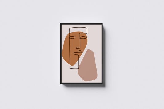 Print Abstract Human Face Line Dots Pink Orange Illustration 45x55cm