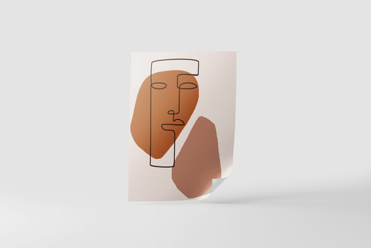 Print Abstract Human Face Line Dots Pink Orange Illustration 45x55cm