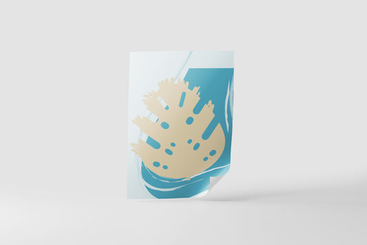 Print Abstract Leaf Sand Yellow Blue Illustration 60x90cm