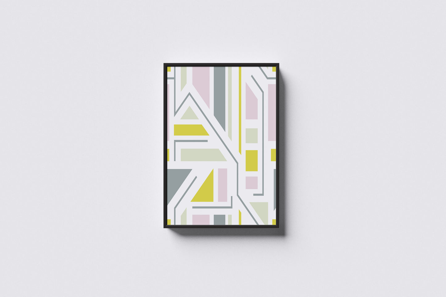Print Abstract Lines Rectangles Green Pink Illustration 60x90cm