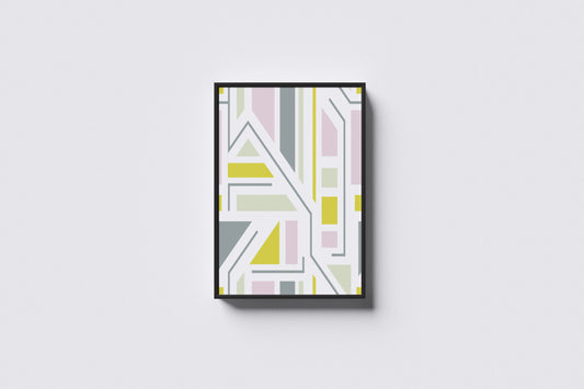 Print Abstract Lines Rectangles Green Pink Illustration 60x90cm