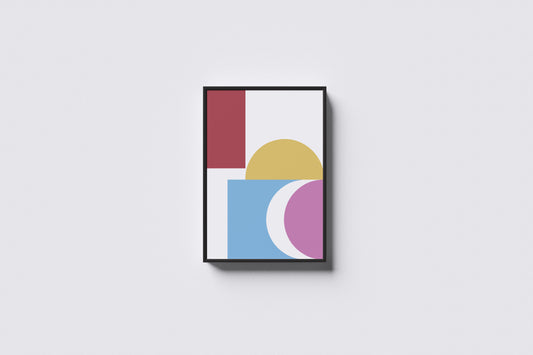 Print Abstract Middle Circle Square Pink Blue Red 60x90cm