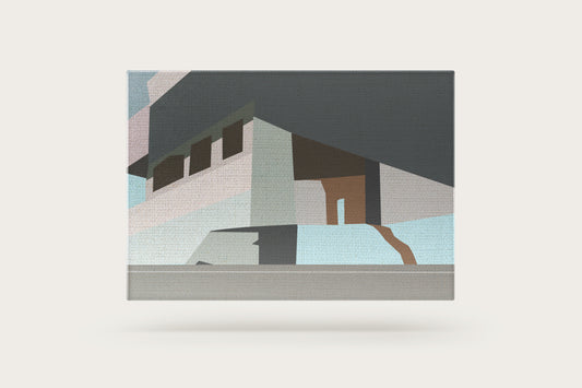 Print Abstract Modern House Grey Green Pale Pink Paint 90x60cm