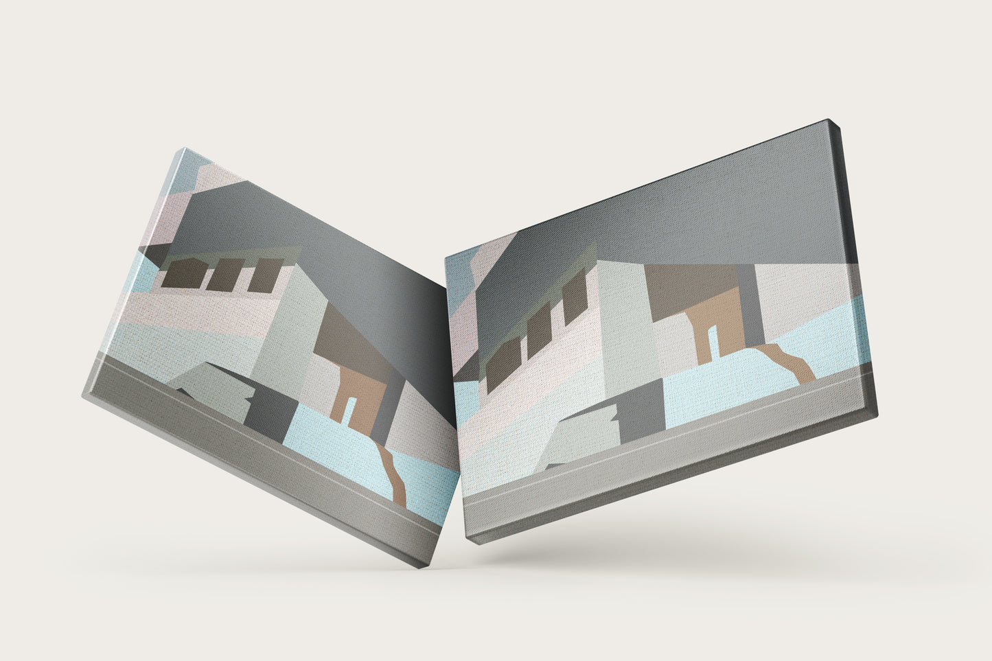 Print Abstract Modern House Grey Green Pale Pink Paint 90x60cm