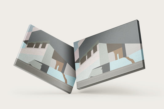 Print Abstract Modern House Grey Green Pale Pink Paint 90x60cm
