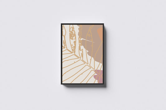 Print Abstract Palm Leaf & Stain Orange Illustration 60x90cm