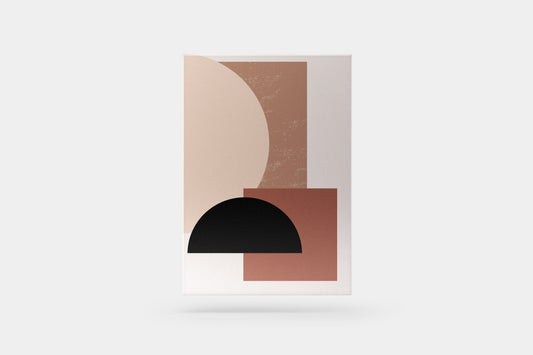 Print Abstract Squares & Circles Brown Beige Black Illustration 40x55cm