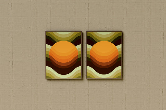 Print Abstract Sunset Waves Retro 45x60cm