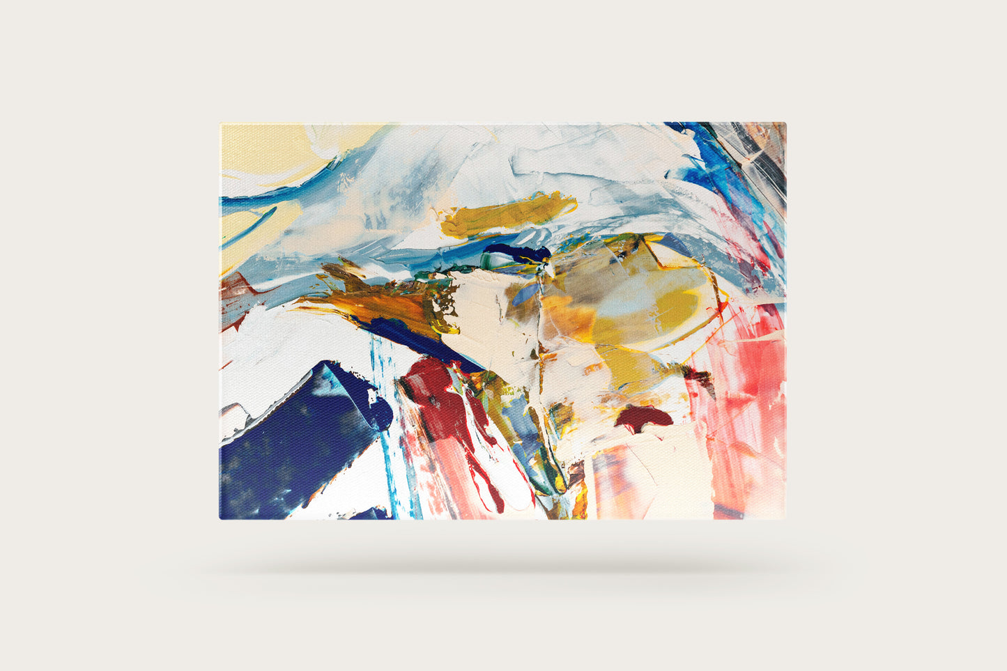 Print Abstract Thick Heavy Brushstrokes White Blue Yellow Paint 60x40cm