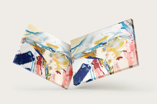 Print Abstract Thick Heavy Brushstrokes White Blue Yellow Paint 60x40cm