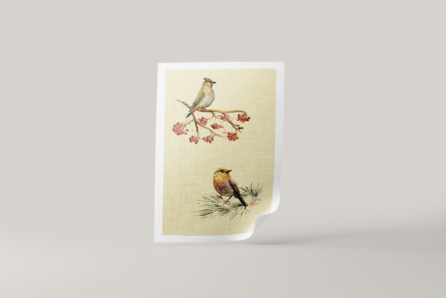 Print Animal Birds On Branches Vintage Paint 30x49.5cm