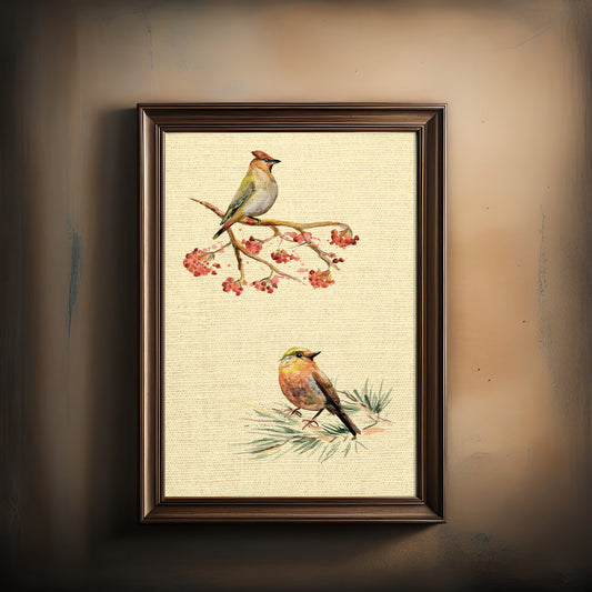 Print Animal Birds On Branches Vintage Paint 30x49.5cm