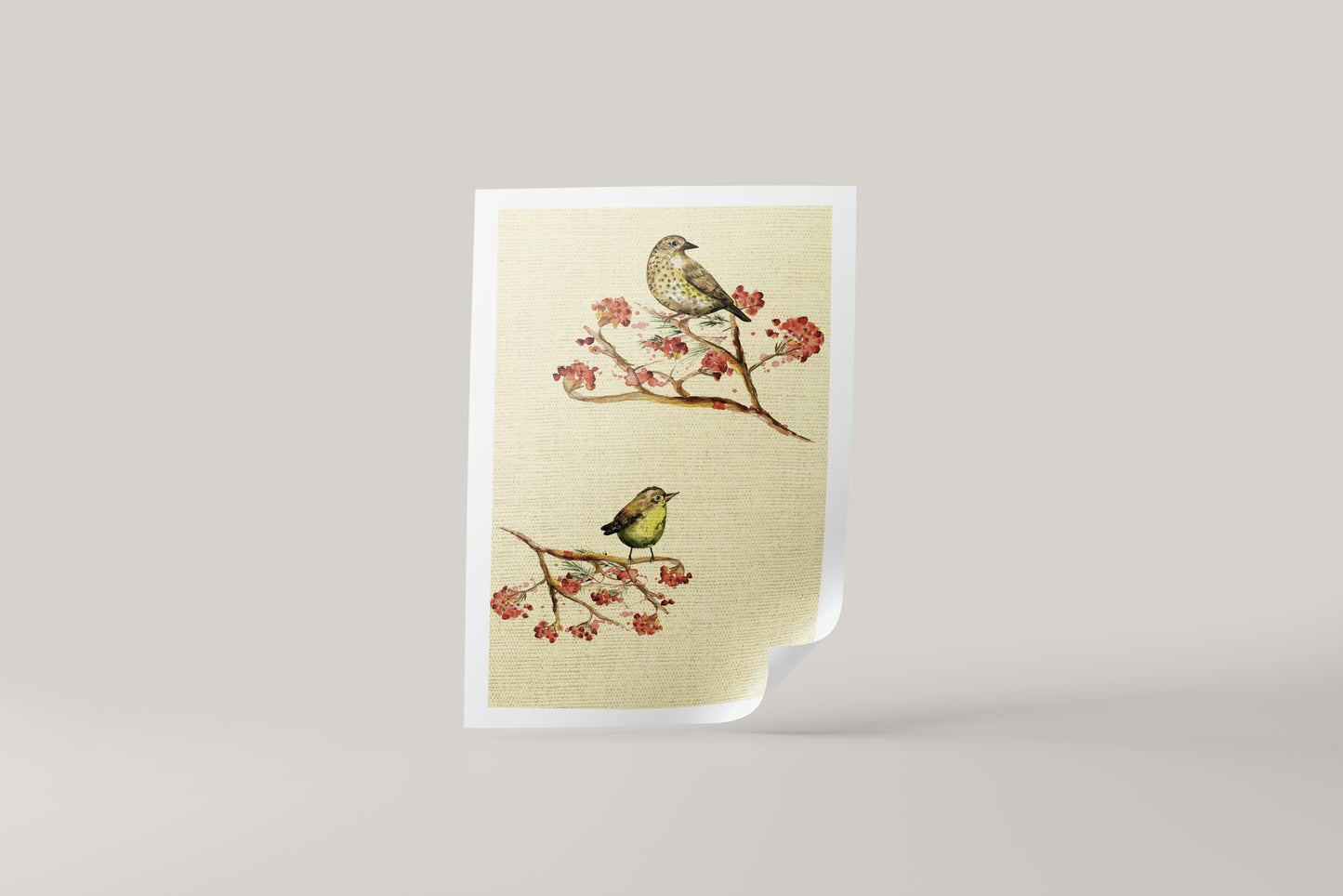 Print Animal Birds On Branches Yellow Vintage Paint 30x49.5cm