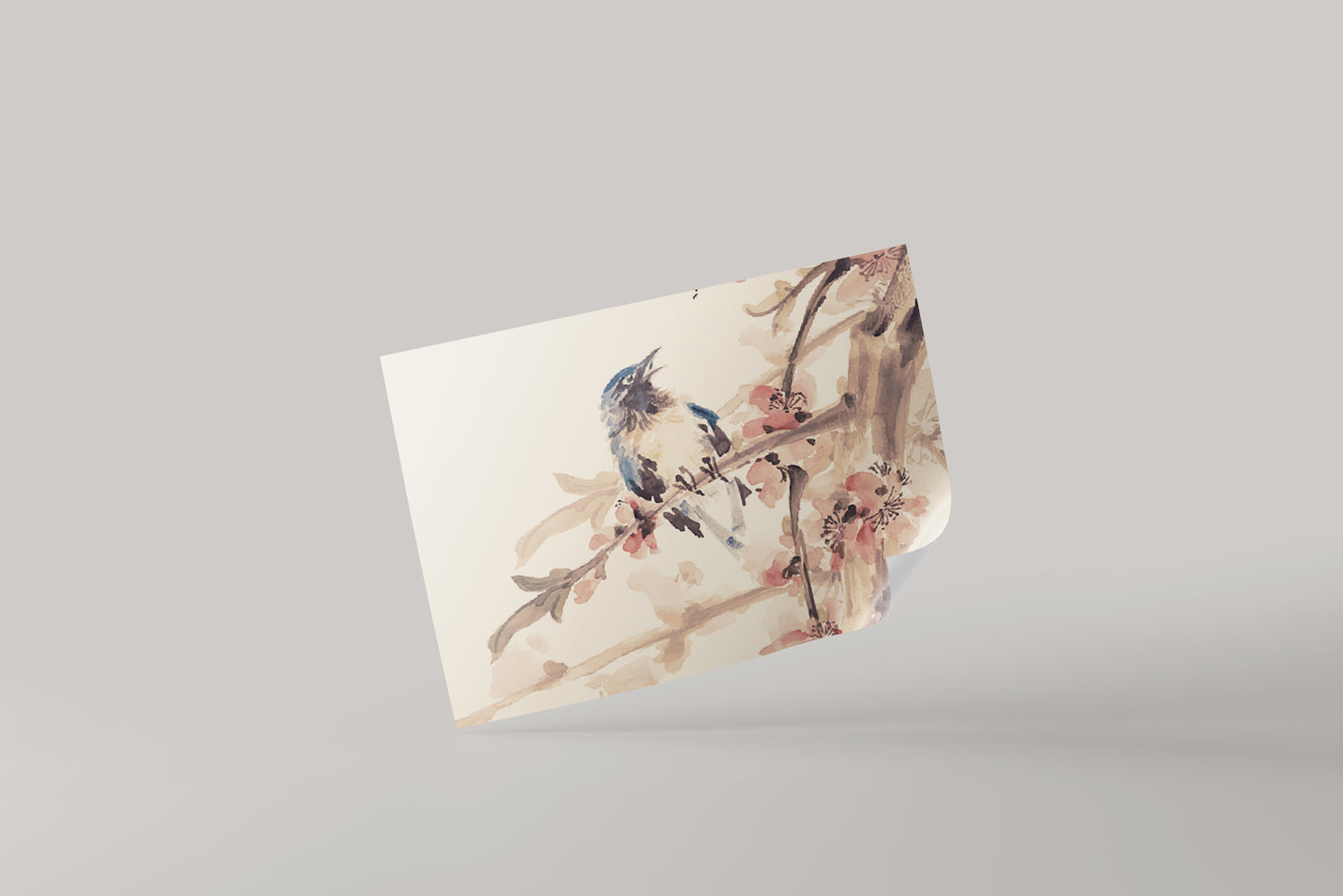 Print Animal Blue Bird Singing Watercolor Vintage Paint 22x17cm