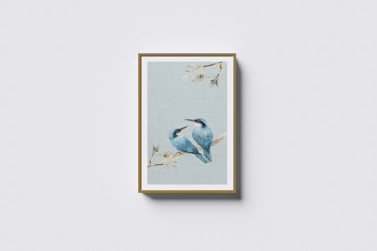 Print Animal Blue Birds On A Branch Vintage Paint 30x49.5cm