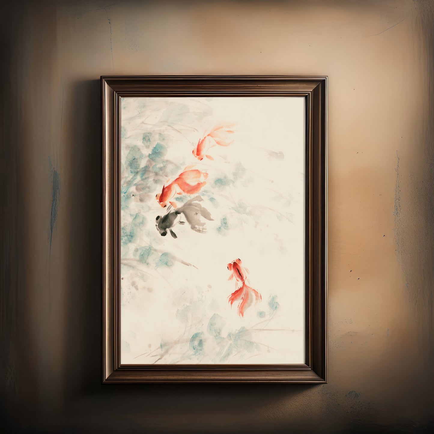 Print Animal Gold Fish Vintage Paint 20x26cm