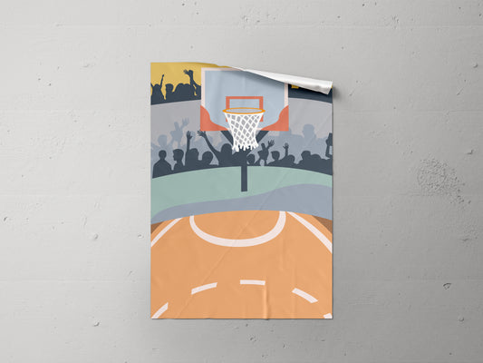 Print Sports Basketball Goal People Illustration 75x112cm