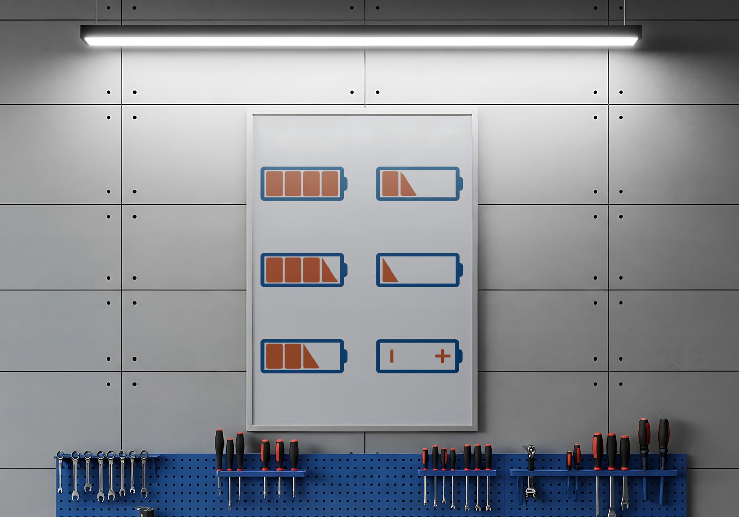 Print Technology Battery Levels Blue Grey Illustration 60x90cm