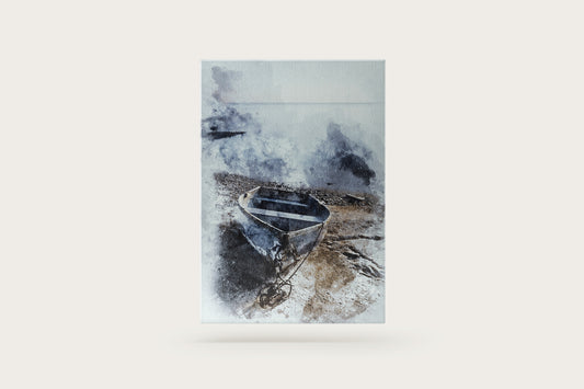 Print Boat Landing Blue Brown Vintage Paint 20x25cm