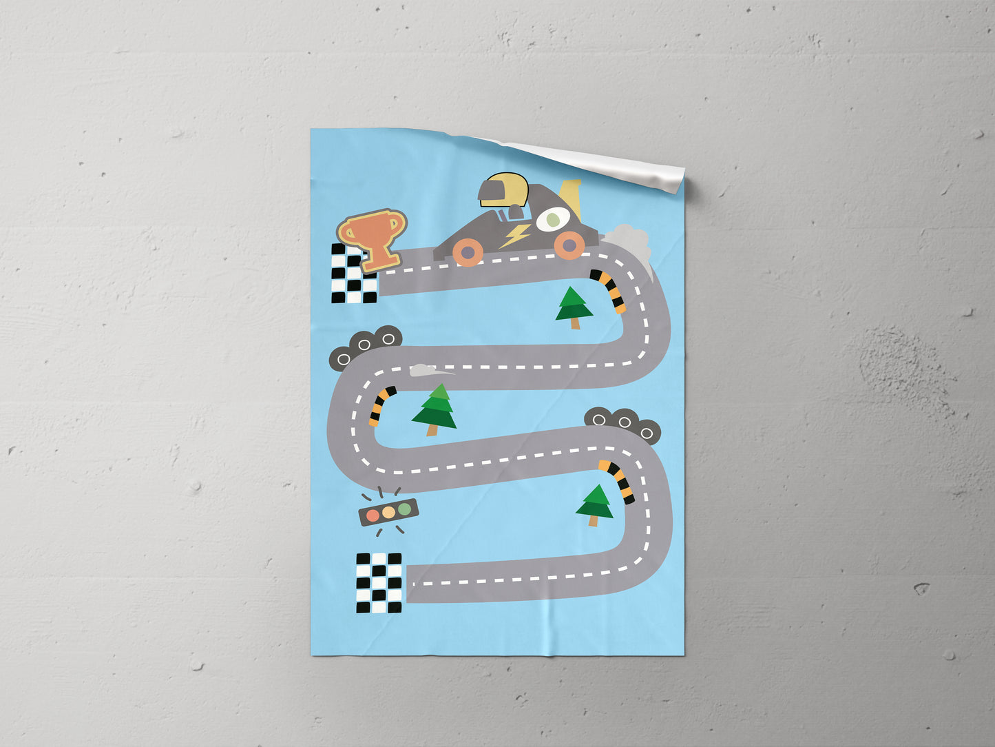 Print Sports Car Track Cartoon Illustration 60x90cm