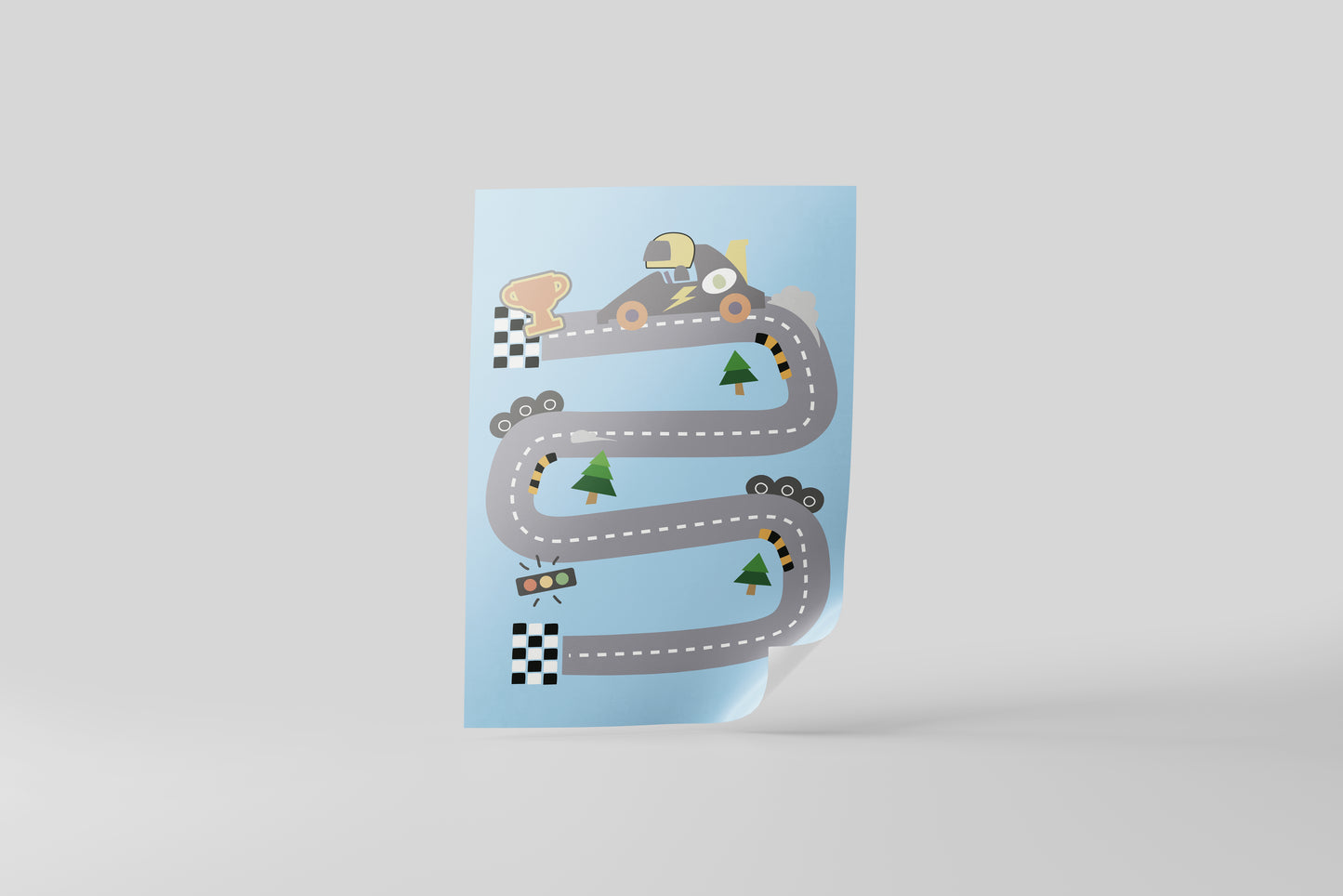 Print Sports Car Track Cartoon Illustration 60x90cm