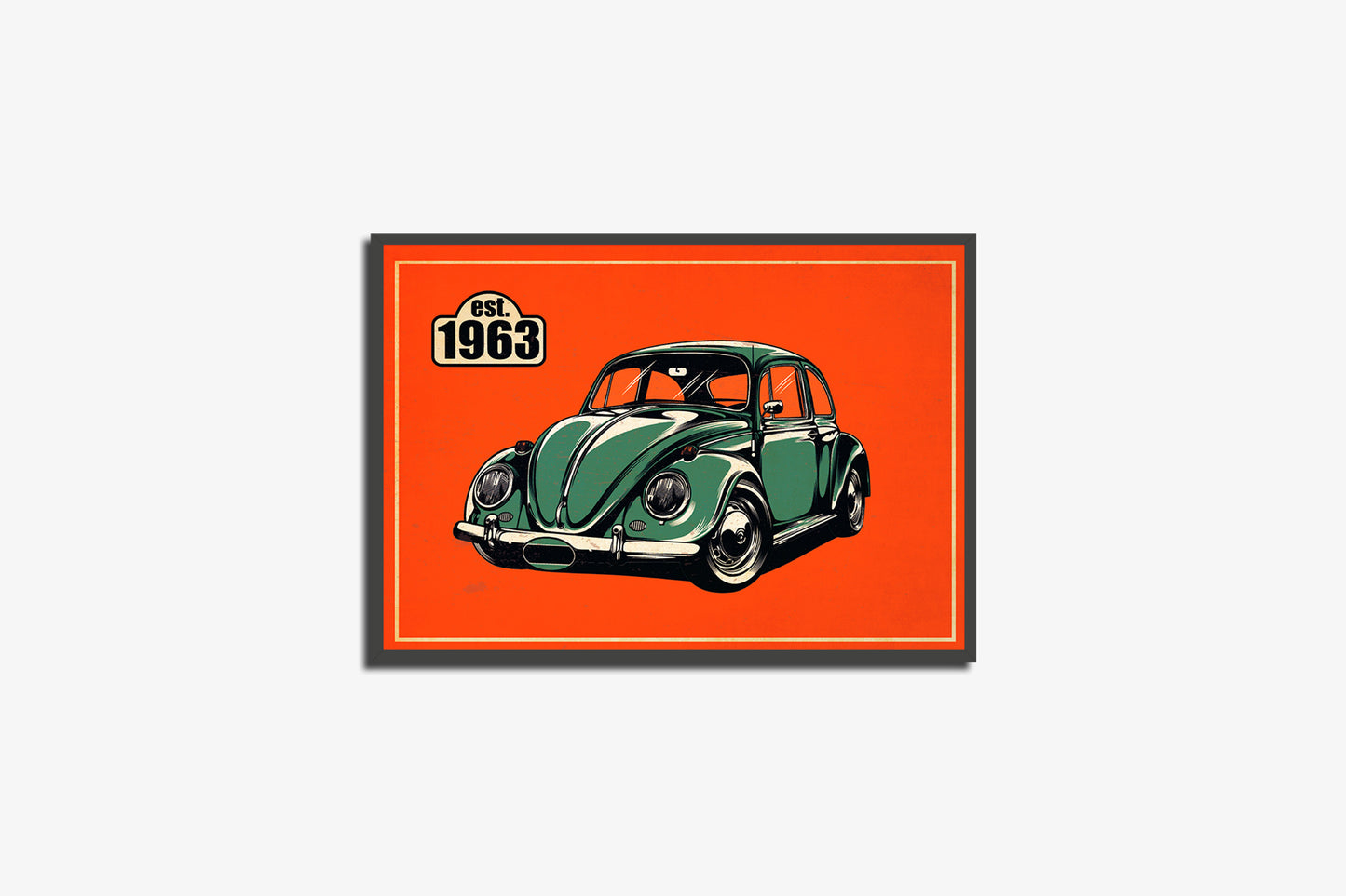 Print Sports Car Green Beetle Orange Retro Illustration 42x30cm