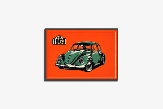 Print Sports Car Green Beetle Orange Retro Illustration 42x30cm