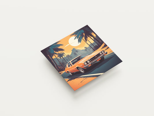 Print Sports Car Orange Miami Sunset Retro Illustration 36x36cm