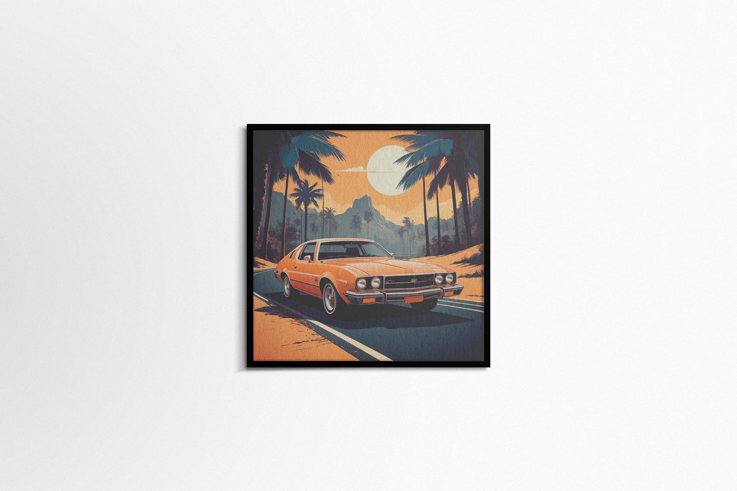 Print Sports Car Orange Miami Sunset Retro Illustration 36x36cm
