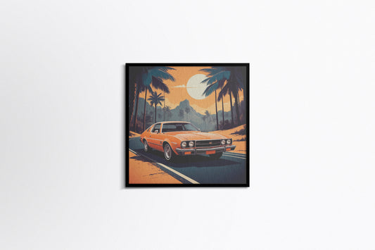 Print Sports Car Orange Miami Sunset Retro Illustration 36x36cm