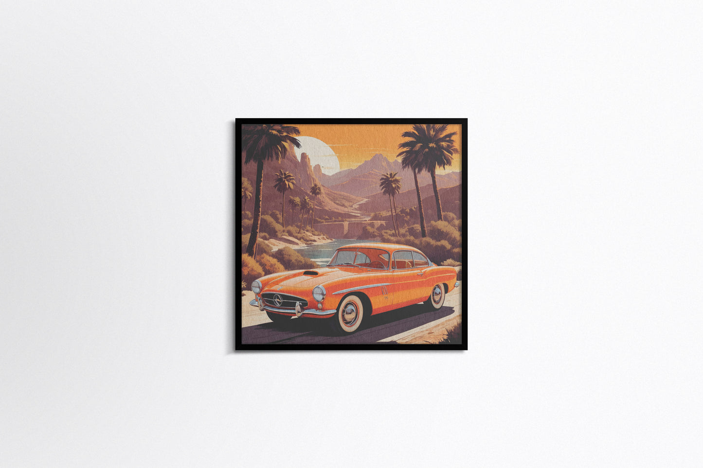 Print Sports Car Orange Retro Illustration 36x36cm