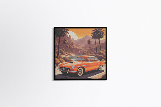 Print Sports Car Orange Retro Illustration 36x36cm