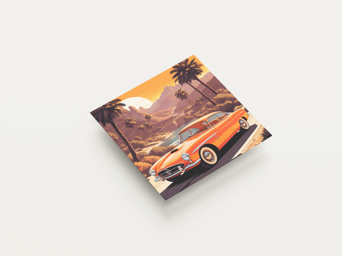 Print Sports Car Orange Retro Illustration 36x36cm