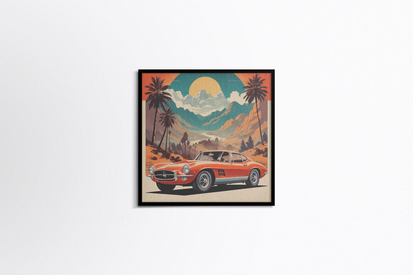 Print Sports Car Red Retro Illustration 36x36cm
