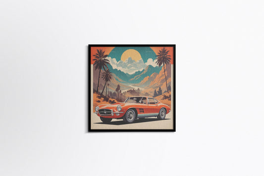 Print Sports Car Red Retro Illustration 36x36cm