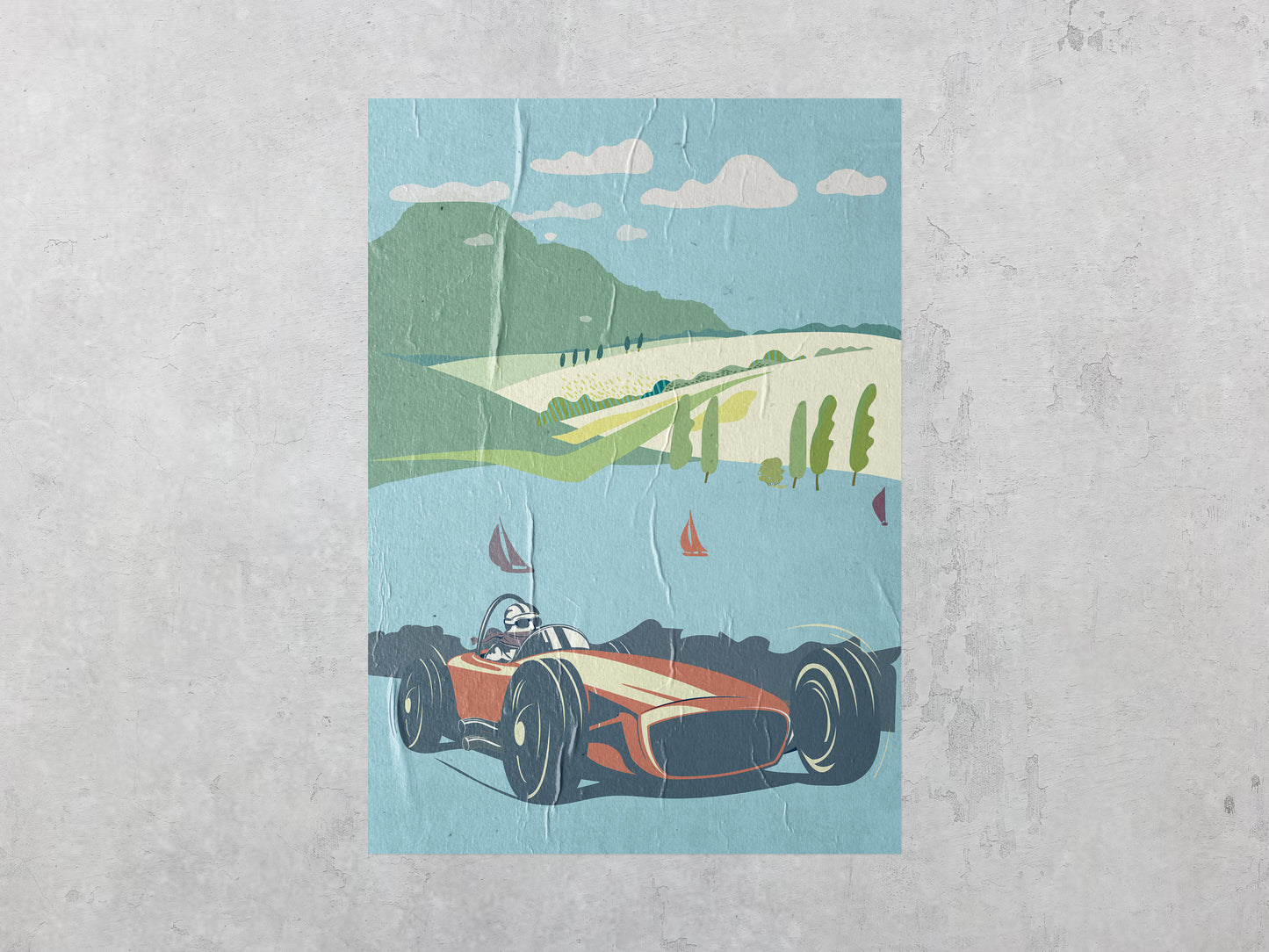 Print Sports Car Cartoon Illustration 60x90cm