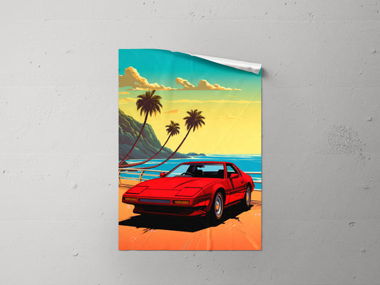 Print Sports Car Miami Beach Retro Illustration 60x90cm