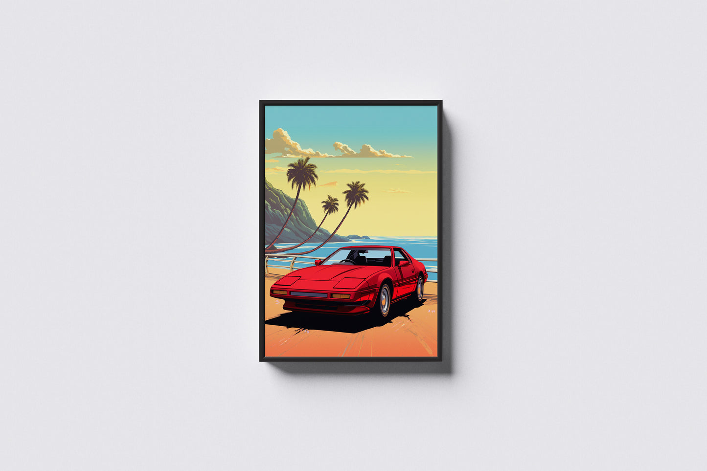 Print Sports Car Miami Beach Retro Illustration 60x90cm