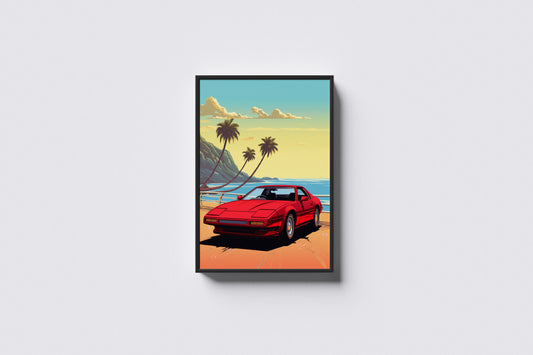 Print Sports Car Miami Beach Retro Illustration 60x90cm