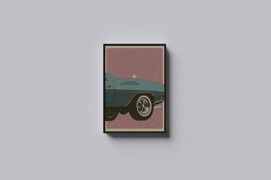 Print Sports Car Turquoise Car Tire Retro Illustration 32x43cm