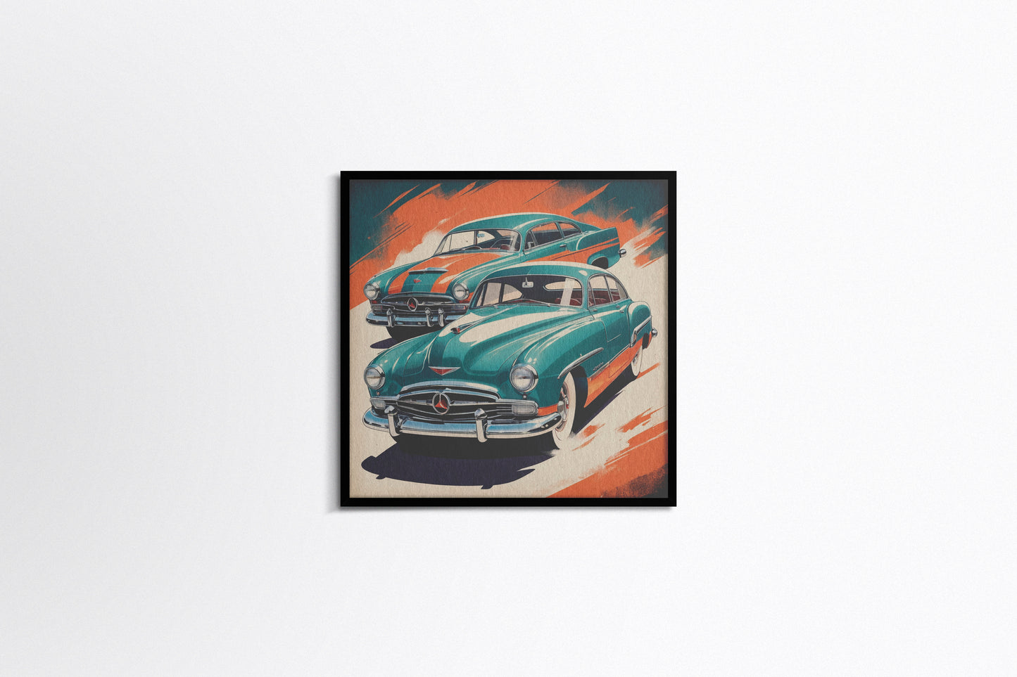 Print Sports Car Turquoise Speed Retro Illustration 36x36cm