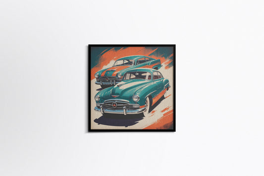 Print Sports Car Turquoise Speed Retro Illustration 36x36cm