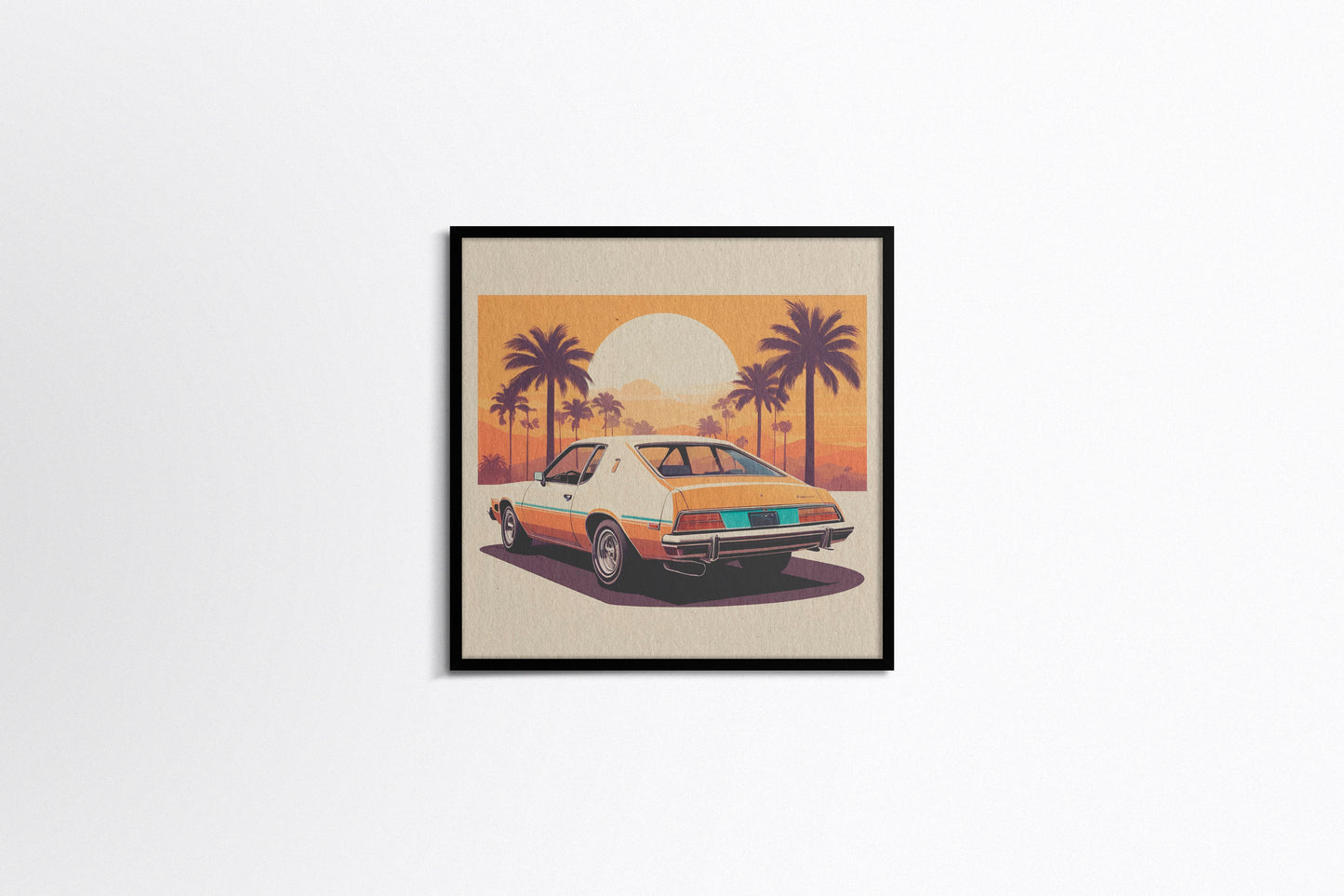 Print Sports Car Yellow Retro Illustration 36x36cm