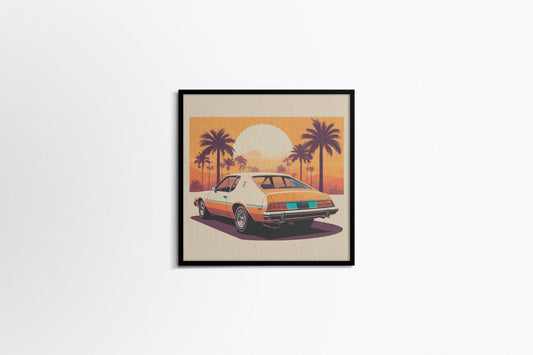 Print Sports Car Yellow Retro Illustration 36x36cm