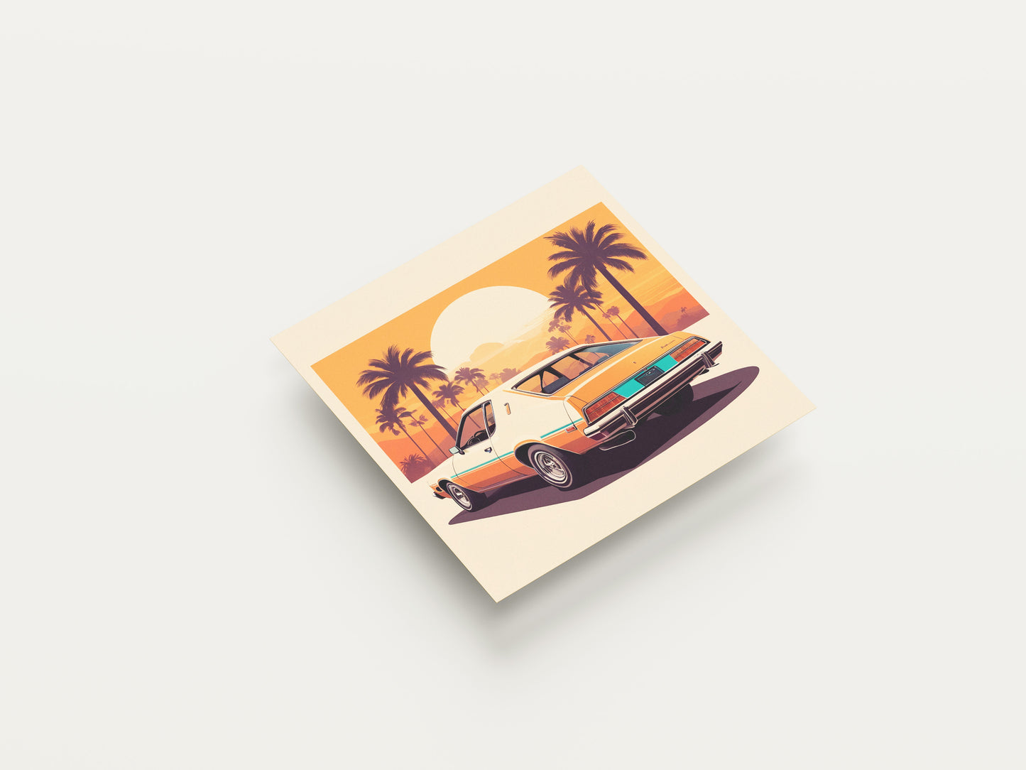 Print Sports Car Yellow Retro Illustration 36x36cm